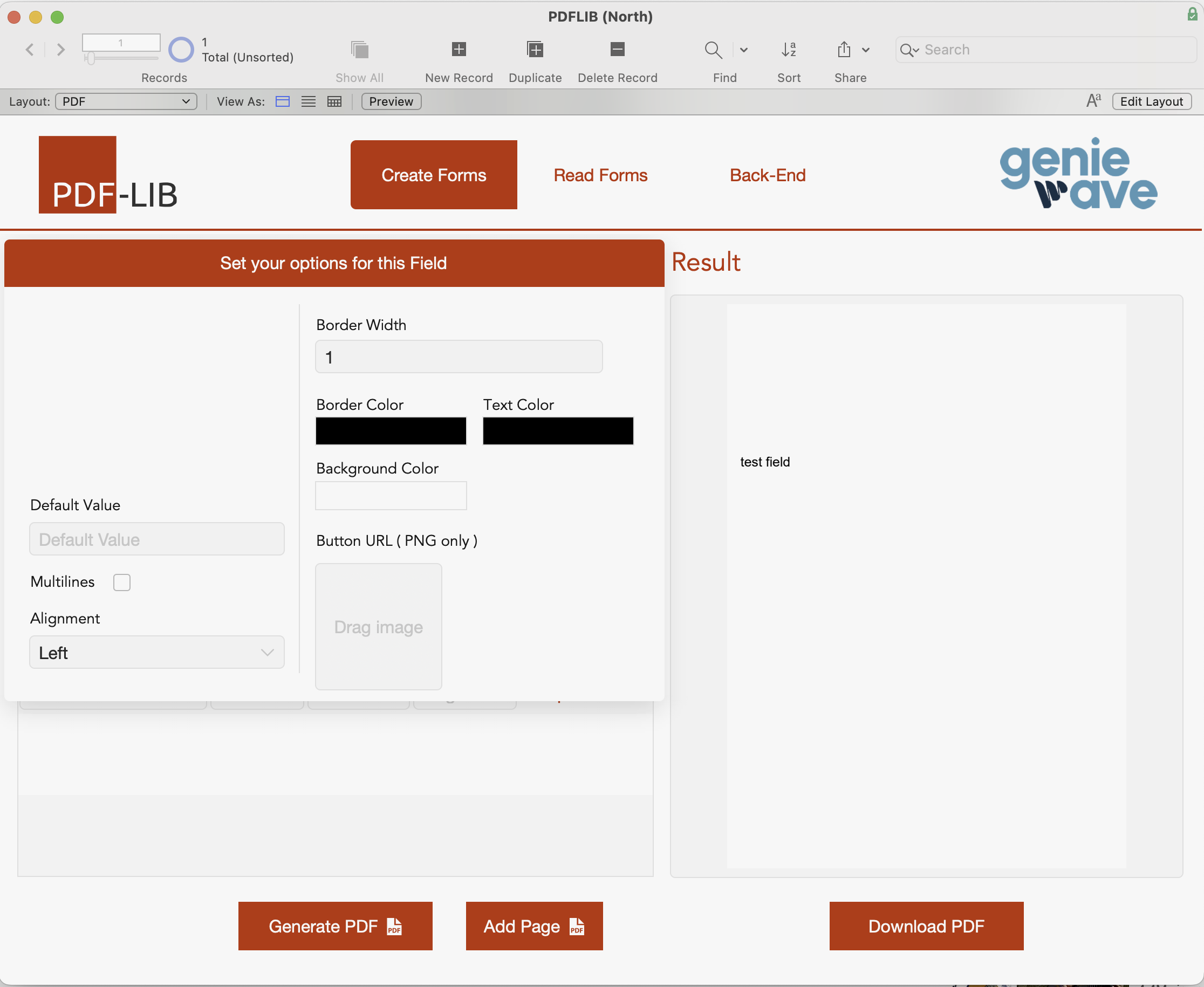 Screenshot from PDF-LIB FileMaker Integration